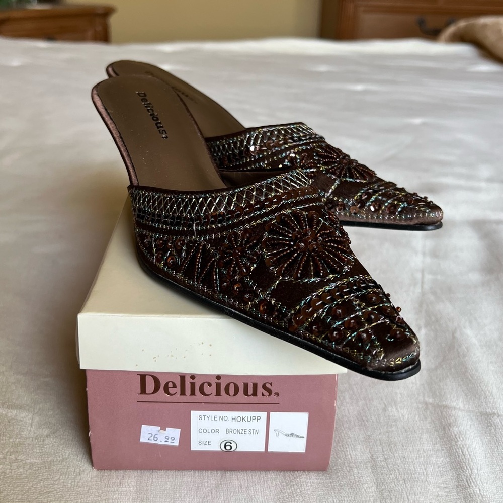Delicious Brown Embellished Mules Elegant Slip-On Shoes